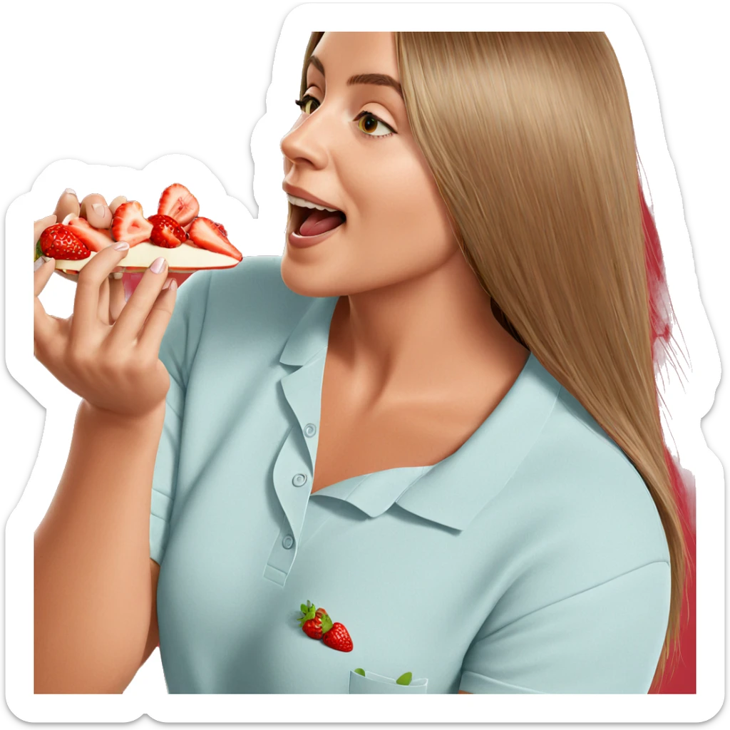 girl enjoying strawberry snack sticker
