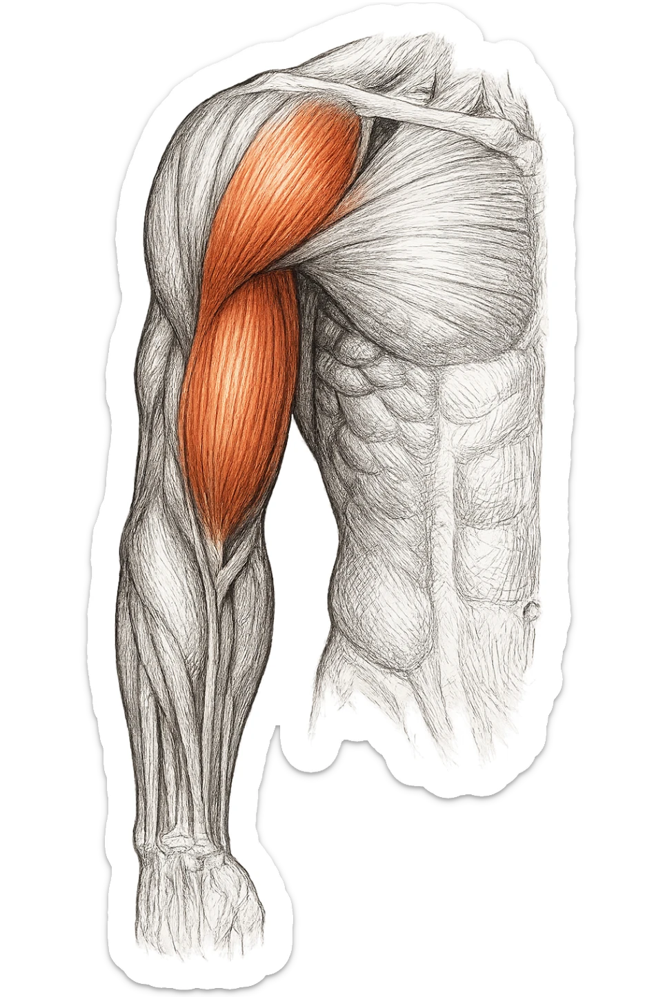 tricipite visto anatomicamente , colora solo il tricipite, il resto fallo in bianco e nero sticker