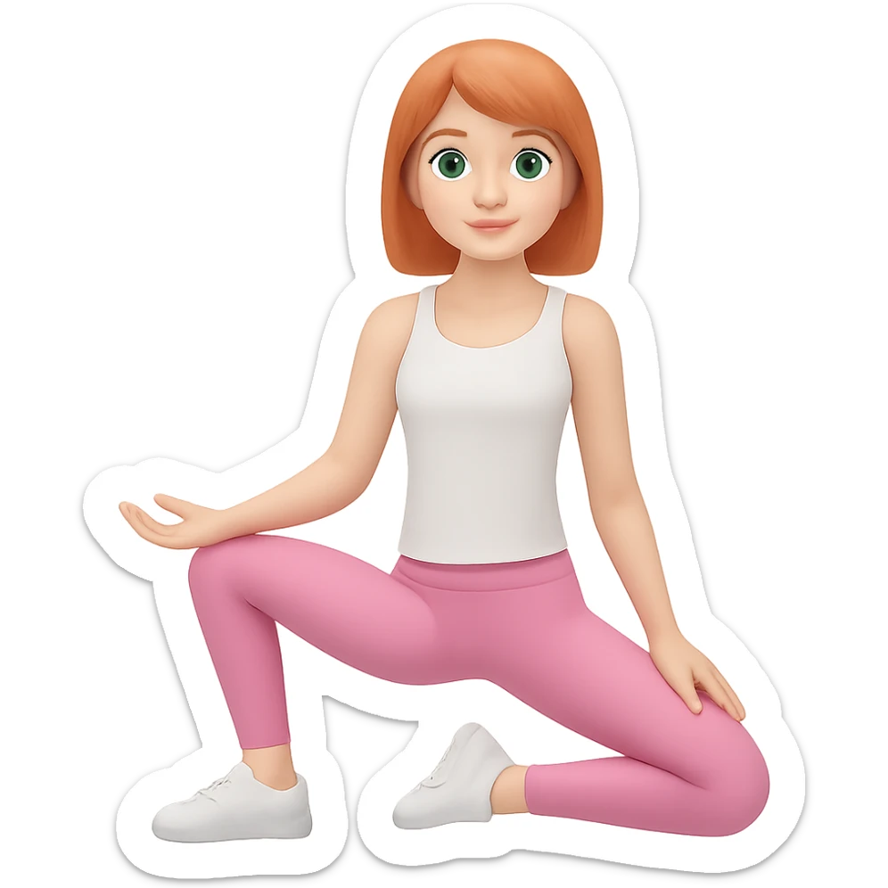 Change her outfit to a fitted white tank top, keep the rest of the outfit and style the same, with no background. sticker