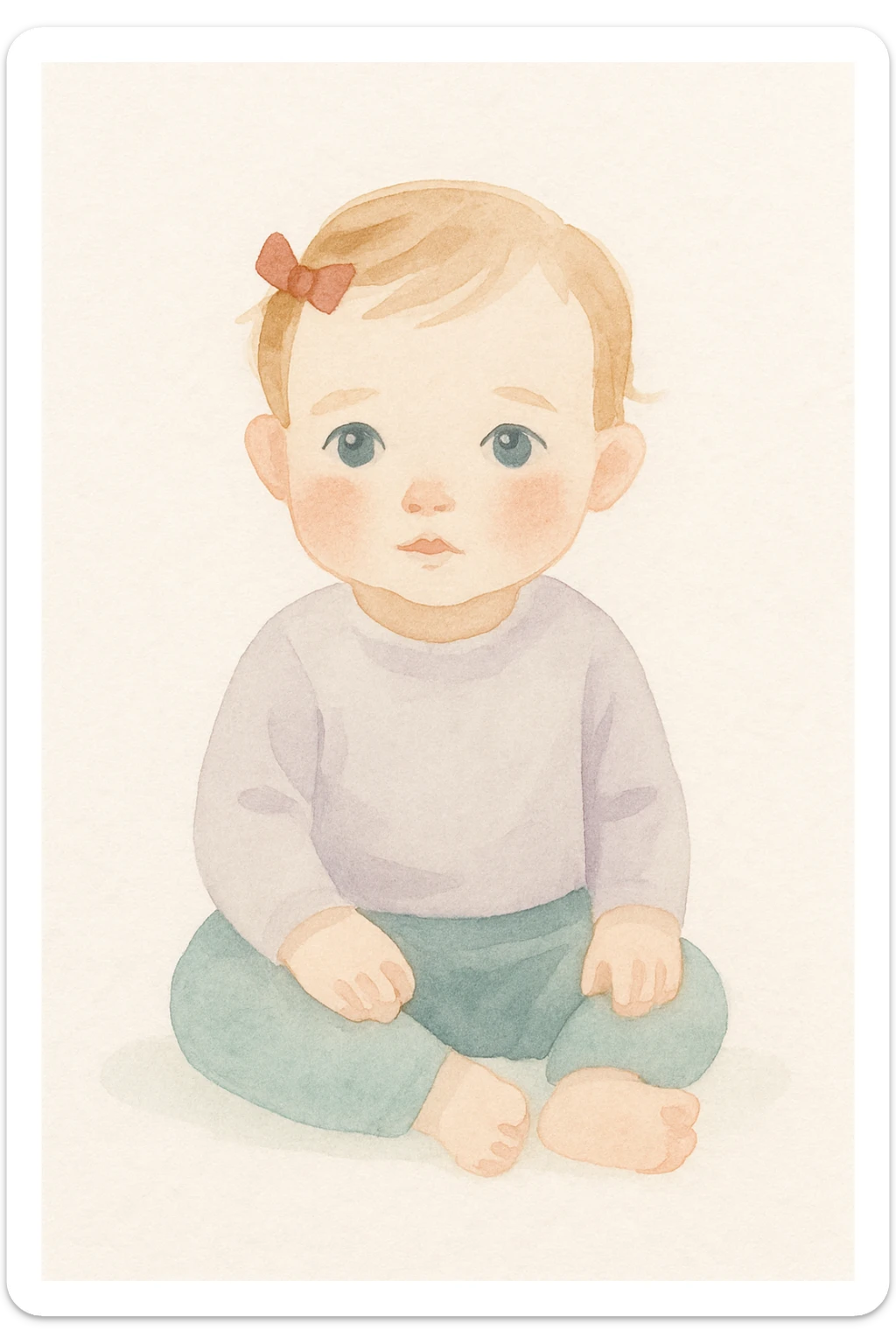 baby girl with blue eyes, delicate and sweet, watercolor art style sticker