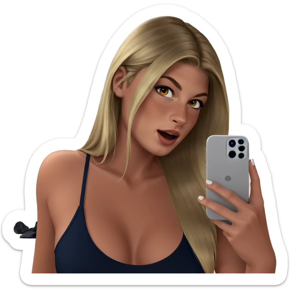 blonde girl taking a selfie sticker