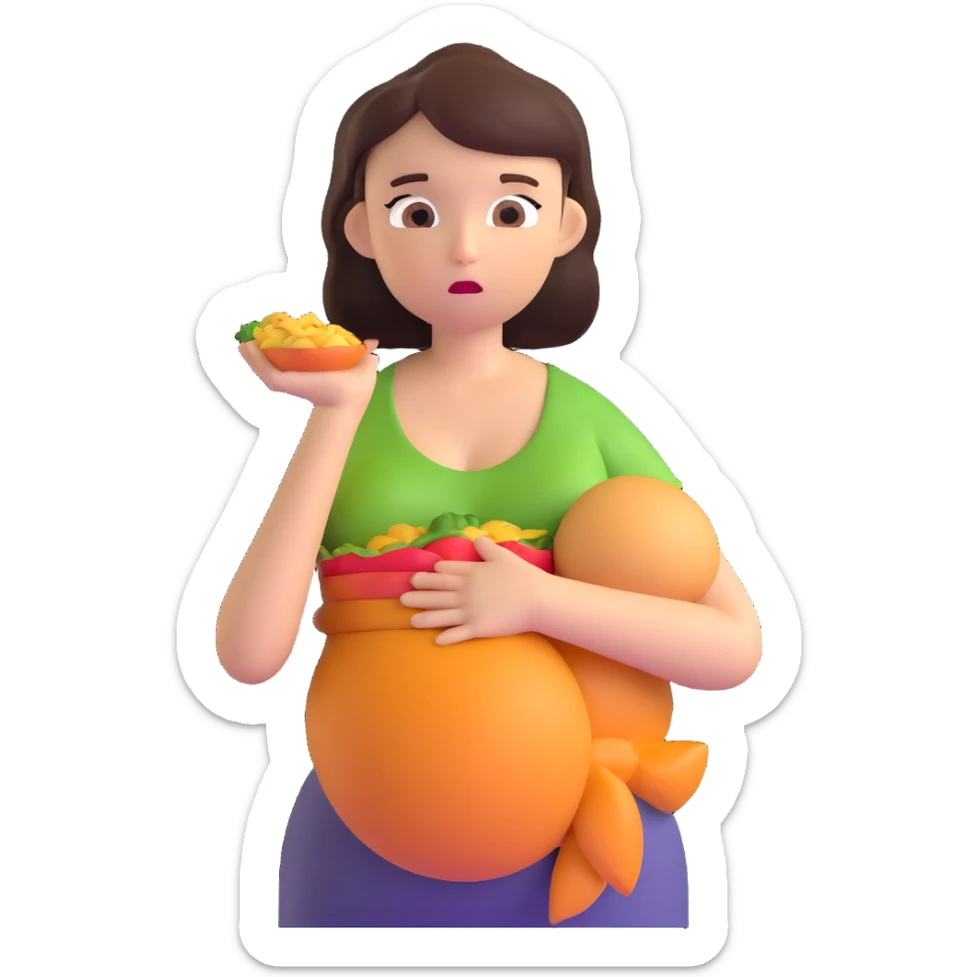 woman holding her stomach and looking at food with longing, expressing hunger sticker