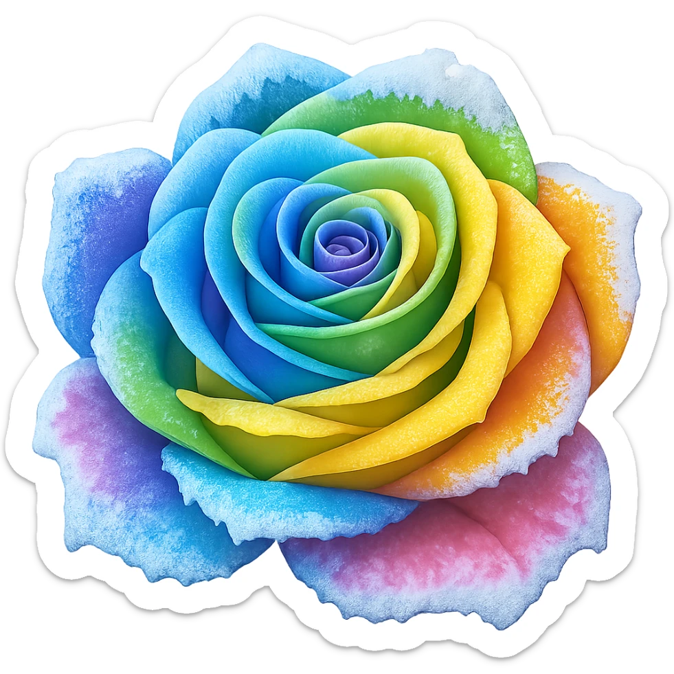 Make the frozen rose rainbow colored in the style of emoji (apple style emojis). Remove the background. sticker