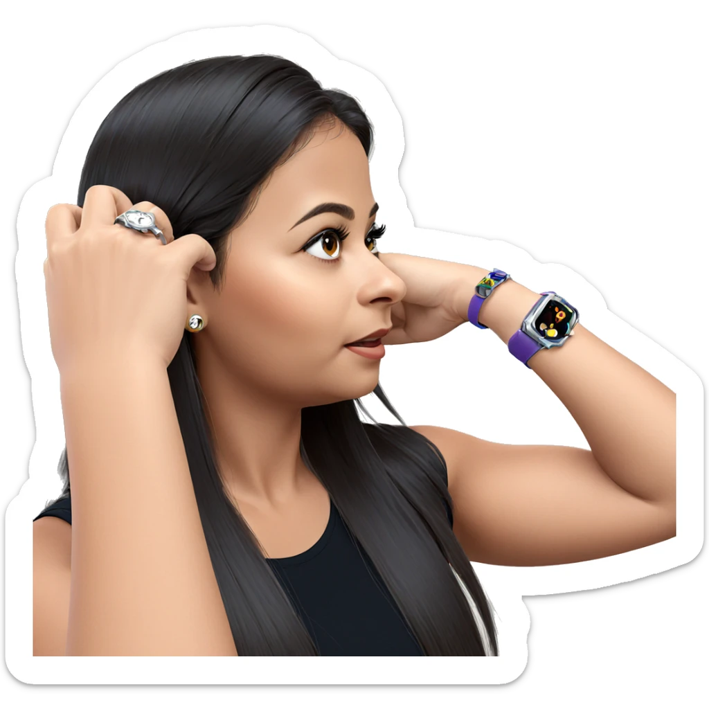 profile of girl with watch sticker