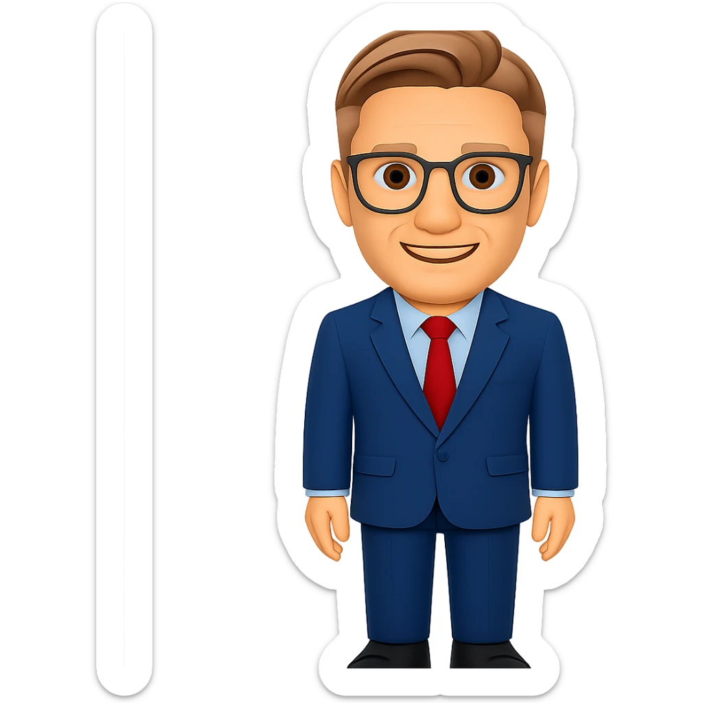 Create a full body figure of Keir Starmer standing and smiling with glasses, keeping the background transparent. Maintain the emoji style and appearance from the reference image. sticker