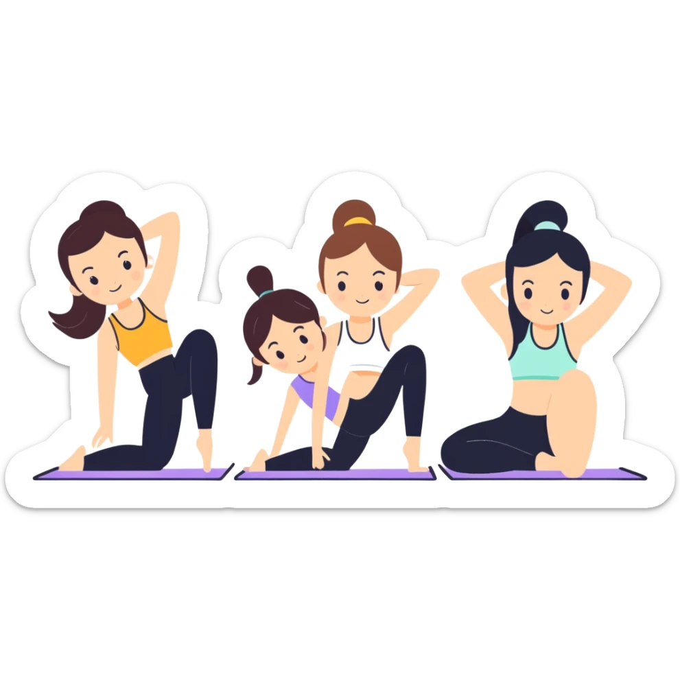 Pilates princesses all in cute workout sets (2 white girls, 1 Mexican, and 1 black) sticker