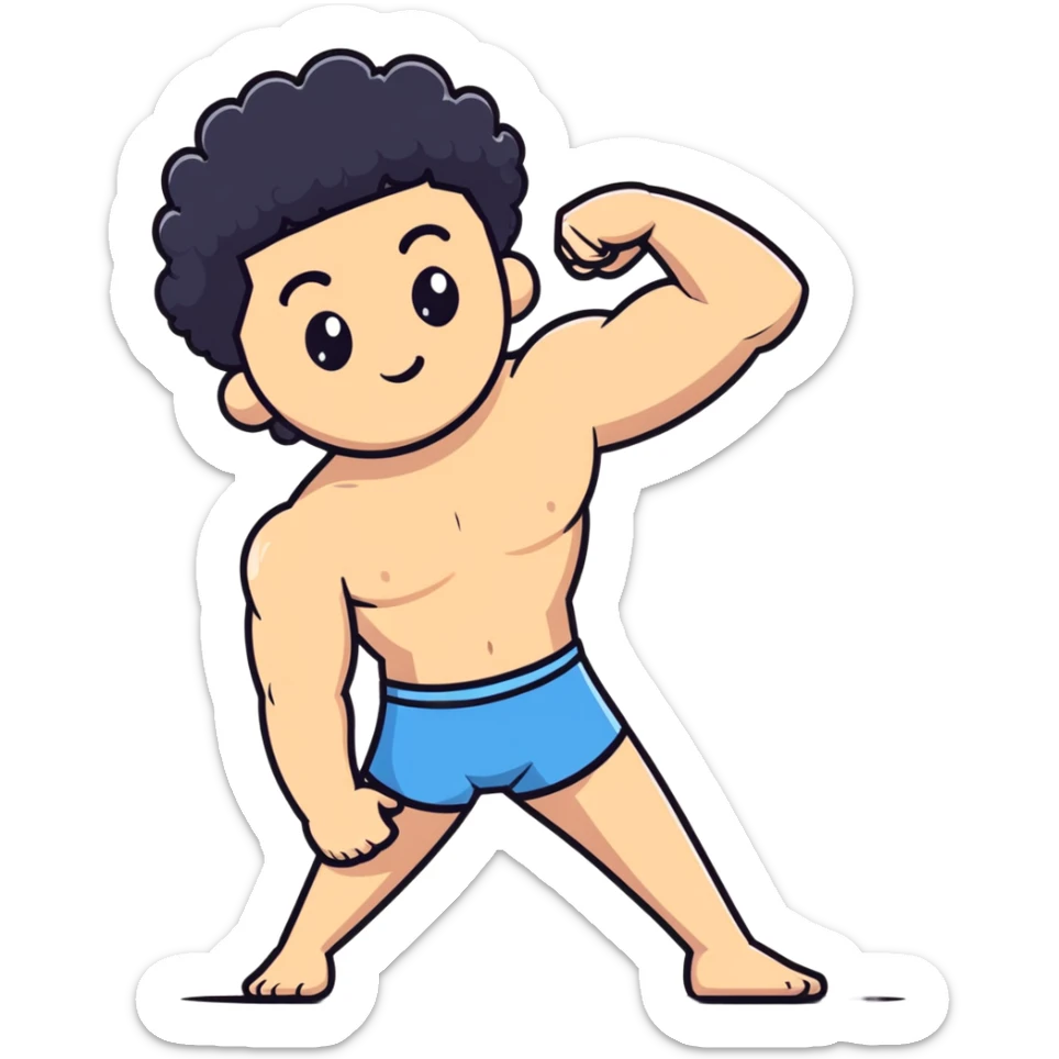 shirtless male athlete with white skin and curly black hair sticker