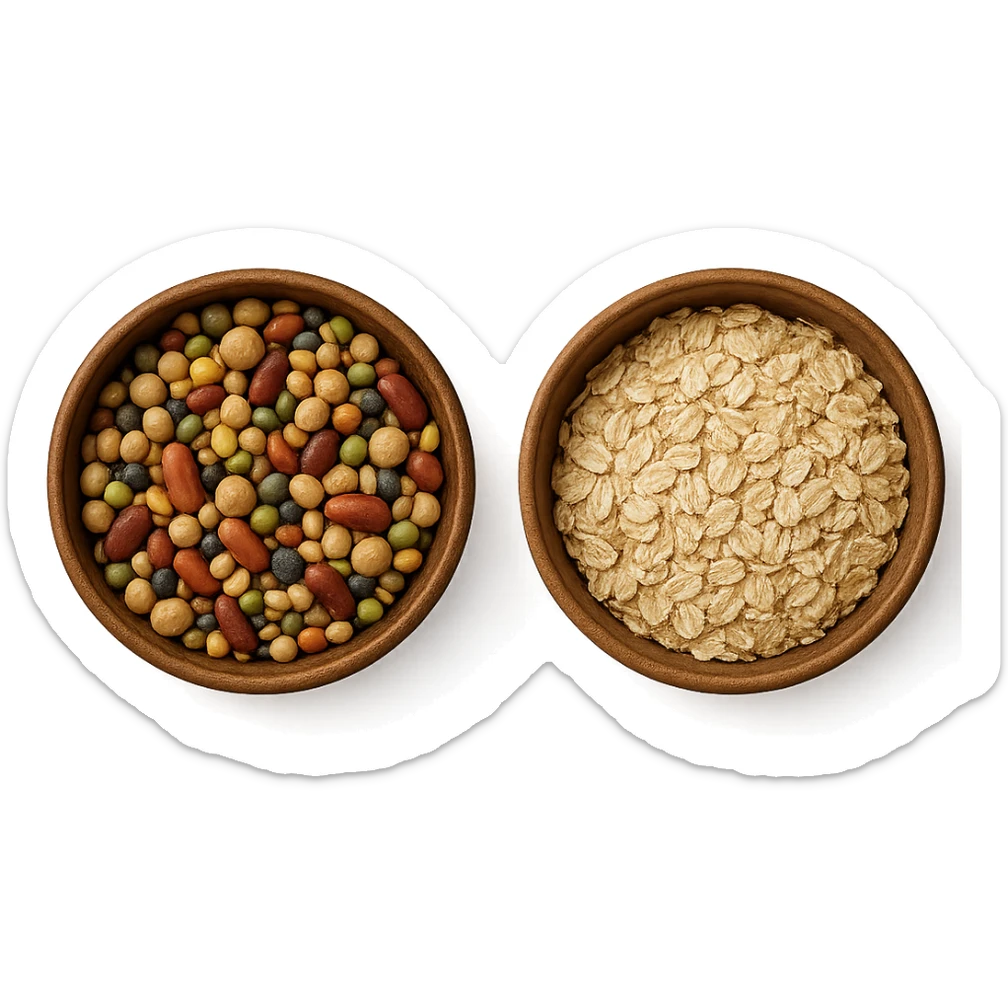 BOWL DI LEGUMI INSIEME A BOWL DI FIOCCHI DI AVENA,  iperrealistico 4k sticker