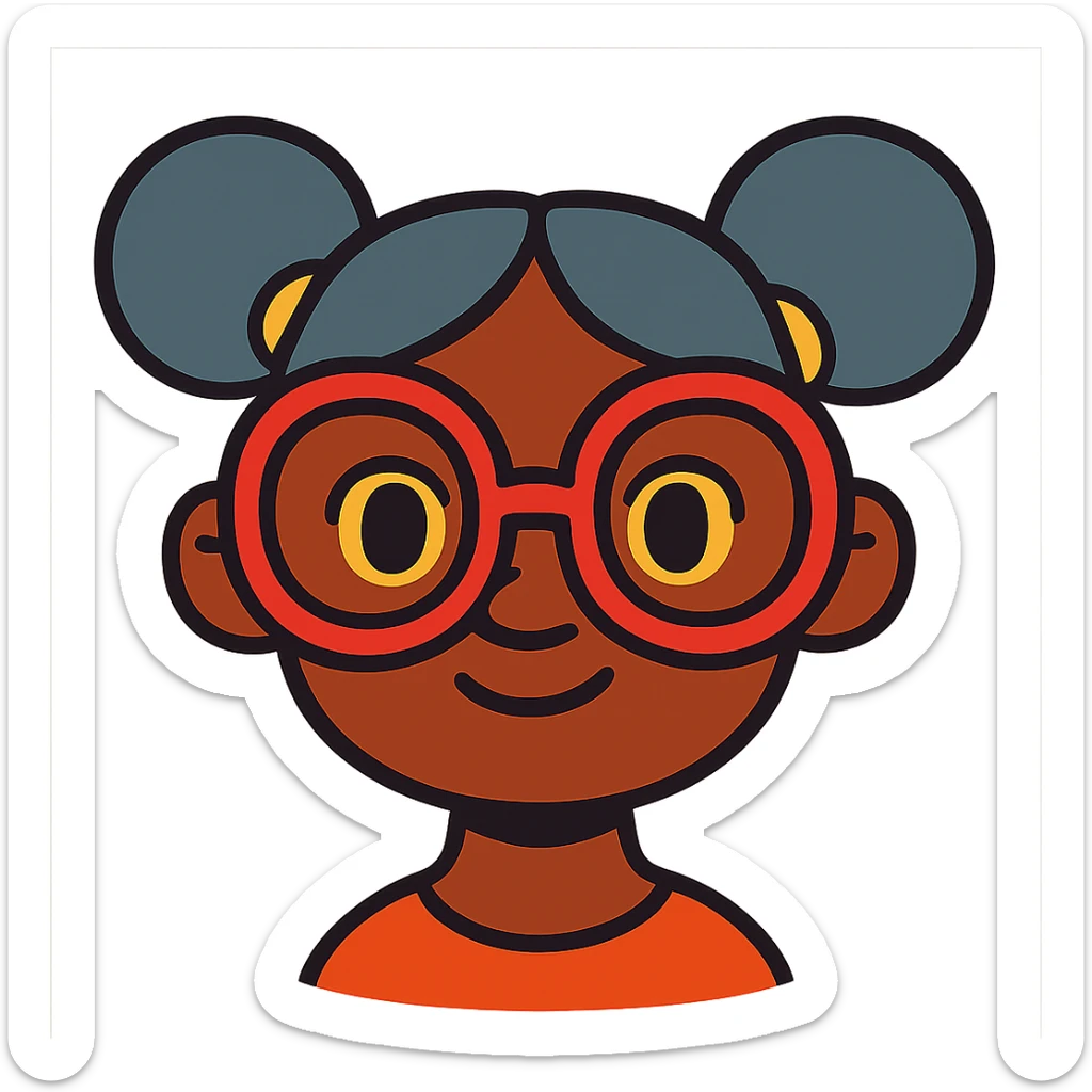 african american girl head with oversize glasses and gray hair in bunches, vibrant toon style sticker