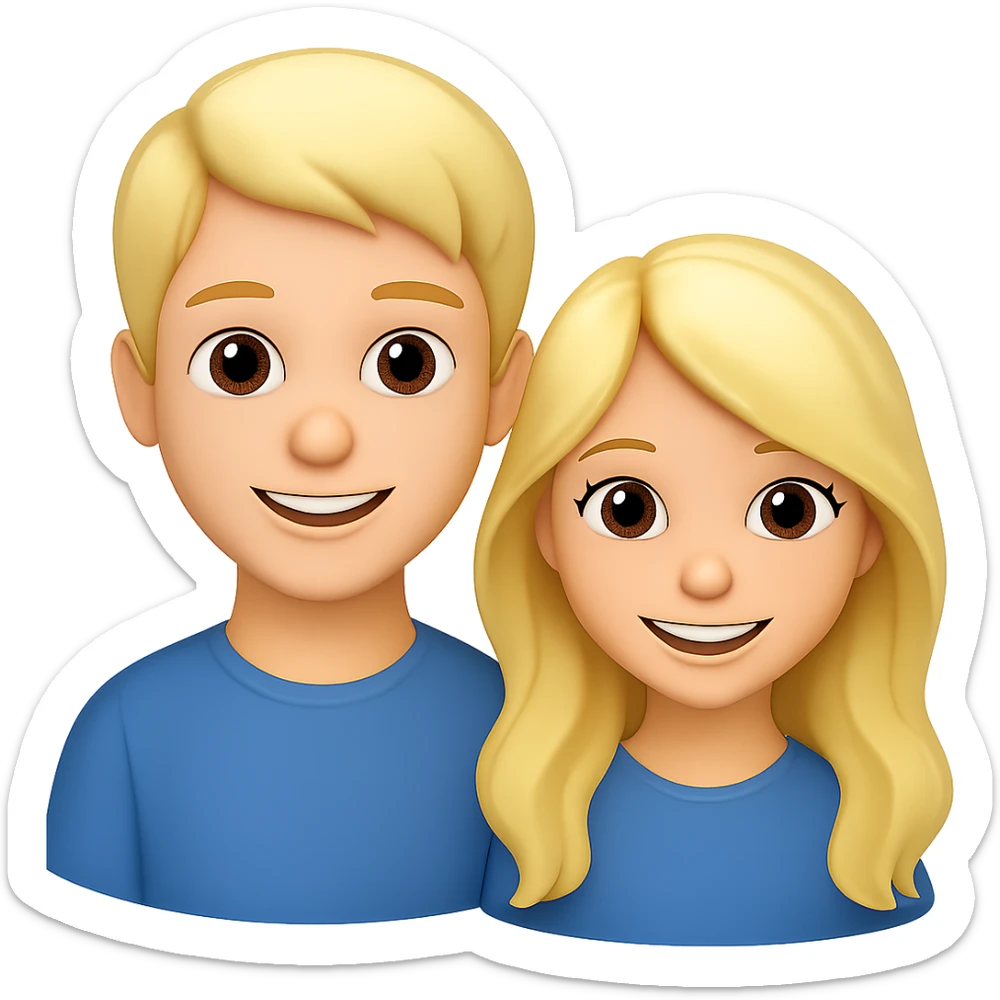 Blonde boy and blonde girl with long wavy hair, emoji style, light skin tone, with no background sticker