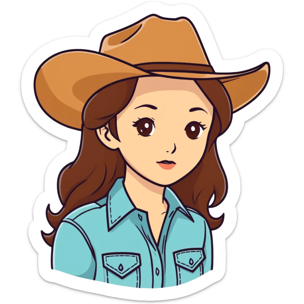 White Woman with brown hair and brown eyes wearing cowgirl hat  sticker