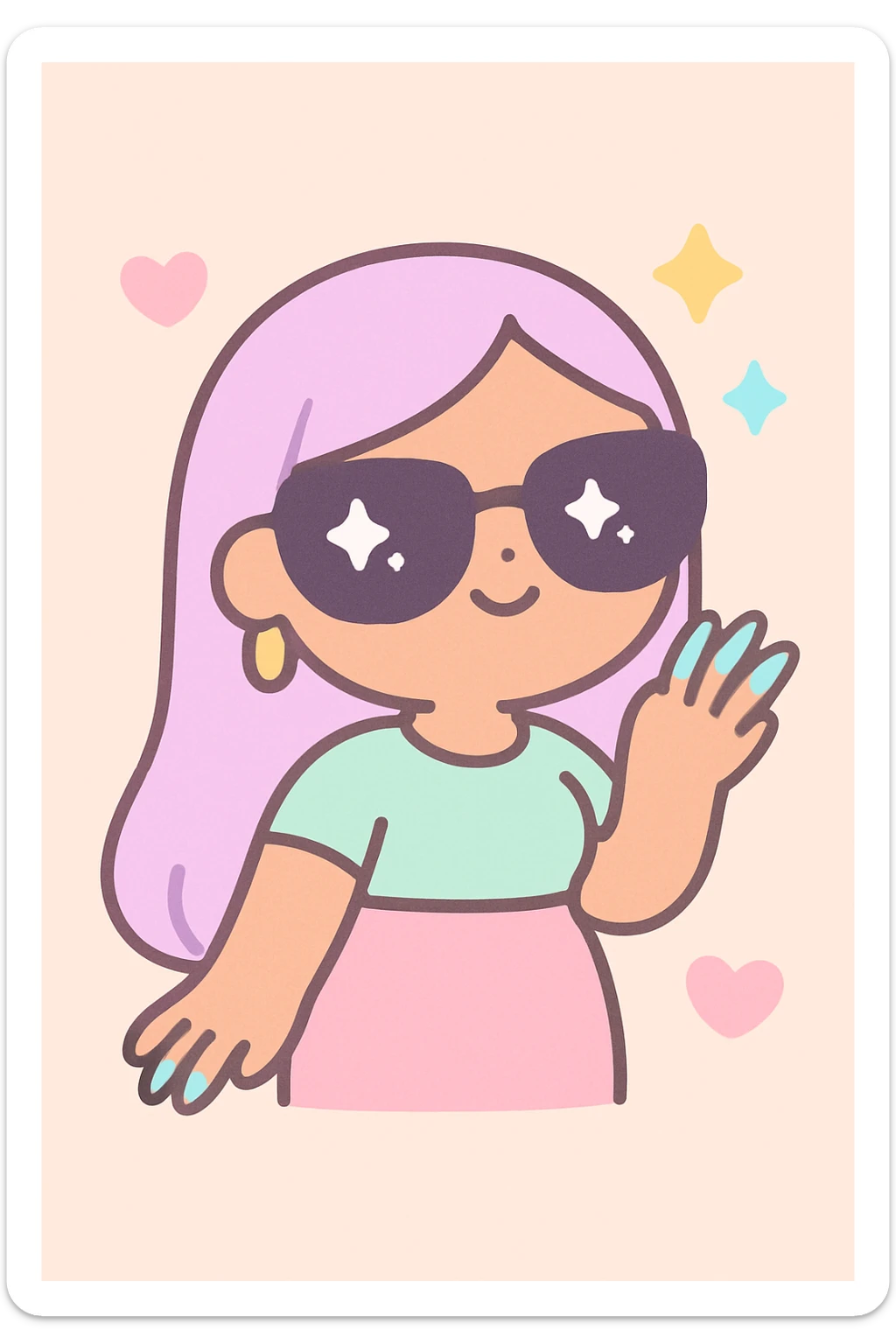 sassy baddie with long acrylic nails pouty lips big sunglasses kawaii style sticker