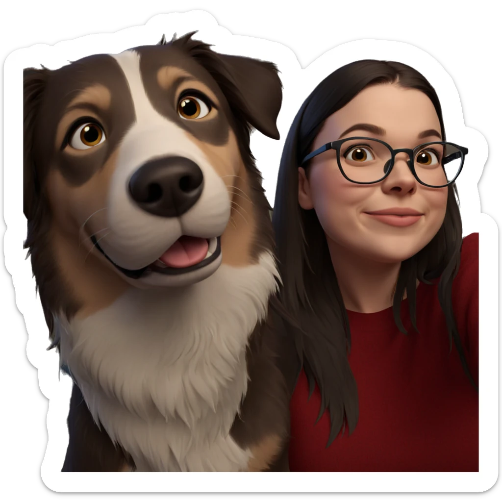 happy girl with glasses and pet sticker