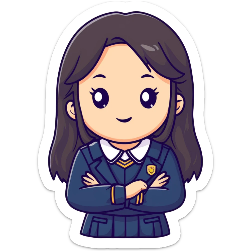 cute cartoon girl with long hair in a school uniform sticker