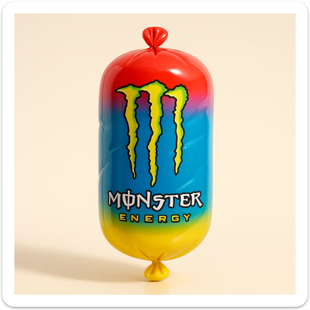 monster energy drink can, balloon style, glossy, inflated, highlights sticker