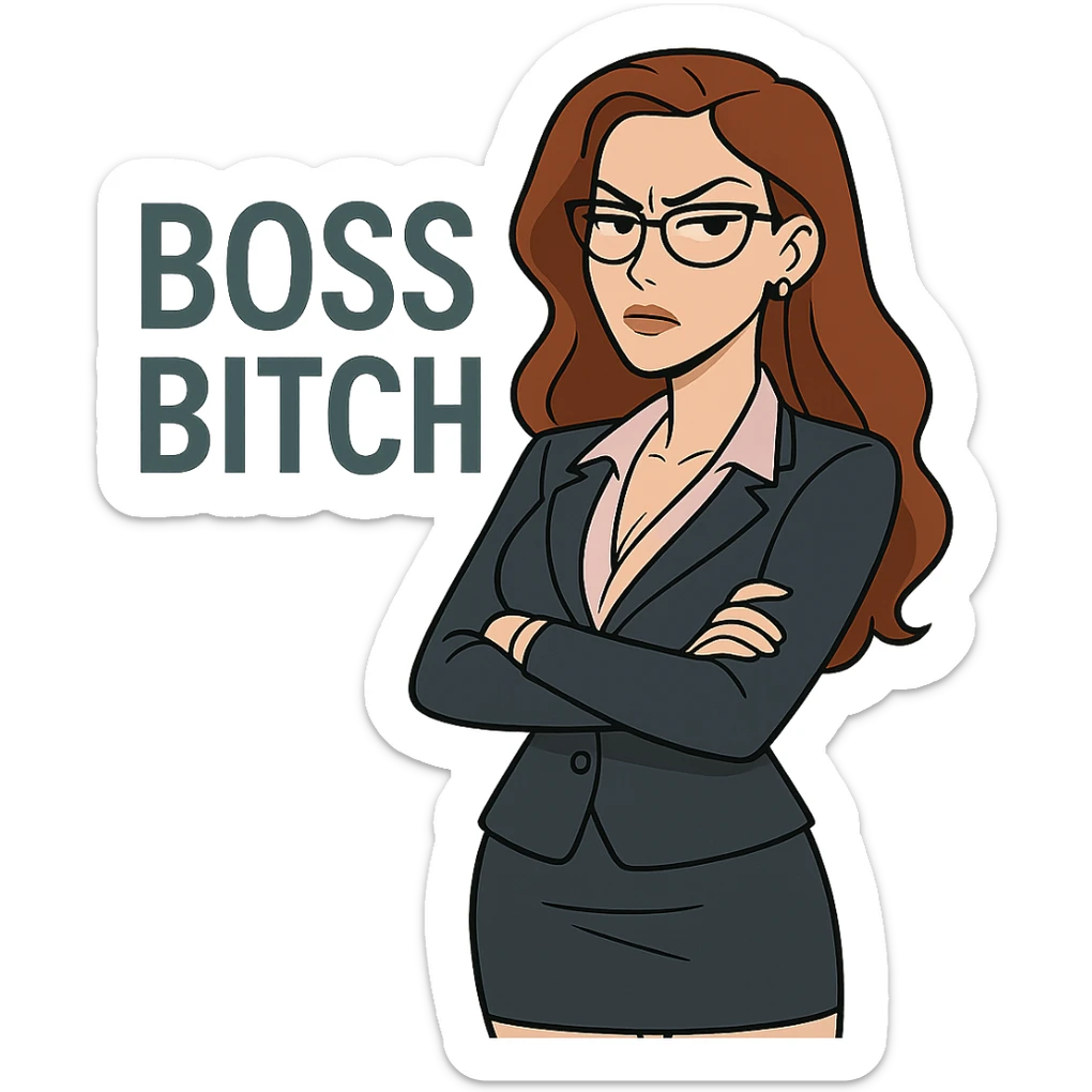 stern but sexy businesswoman, 'Boss Bitch' in modern sans-serif sticker