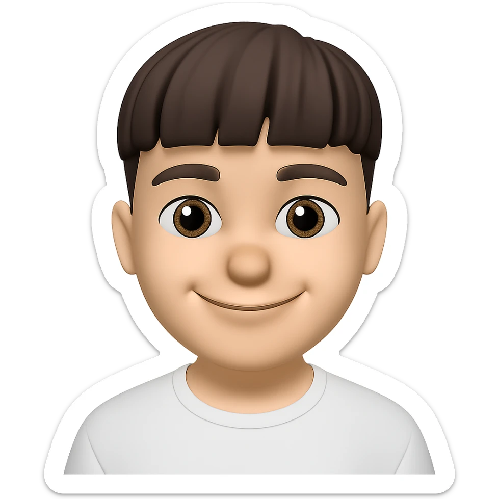 Create an emoji portrait of this person with a friendly facial expression in the style of Apple emoji. The image should have no background. Please replicate the Apple emoji style as closely as possible. sticker