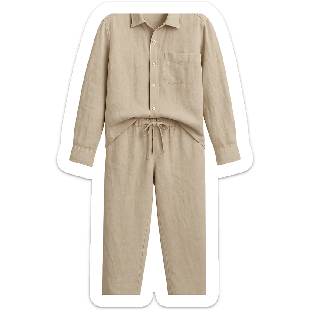 European linen shirt and pants set, no person, white background sticker