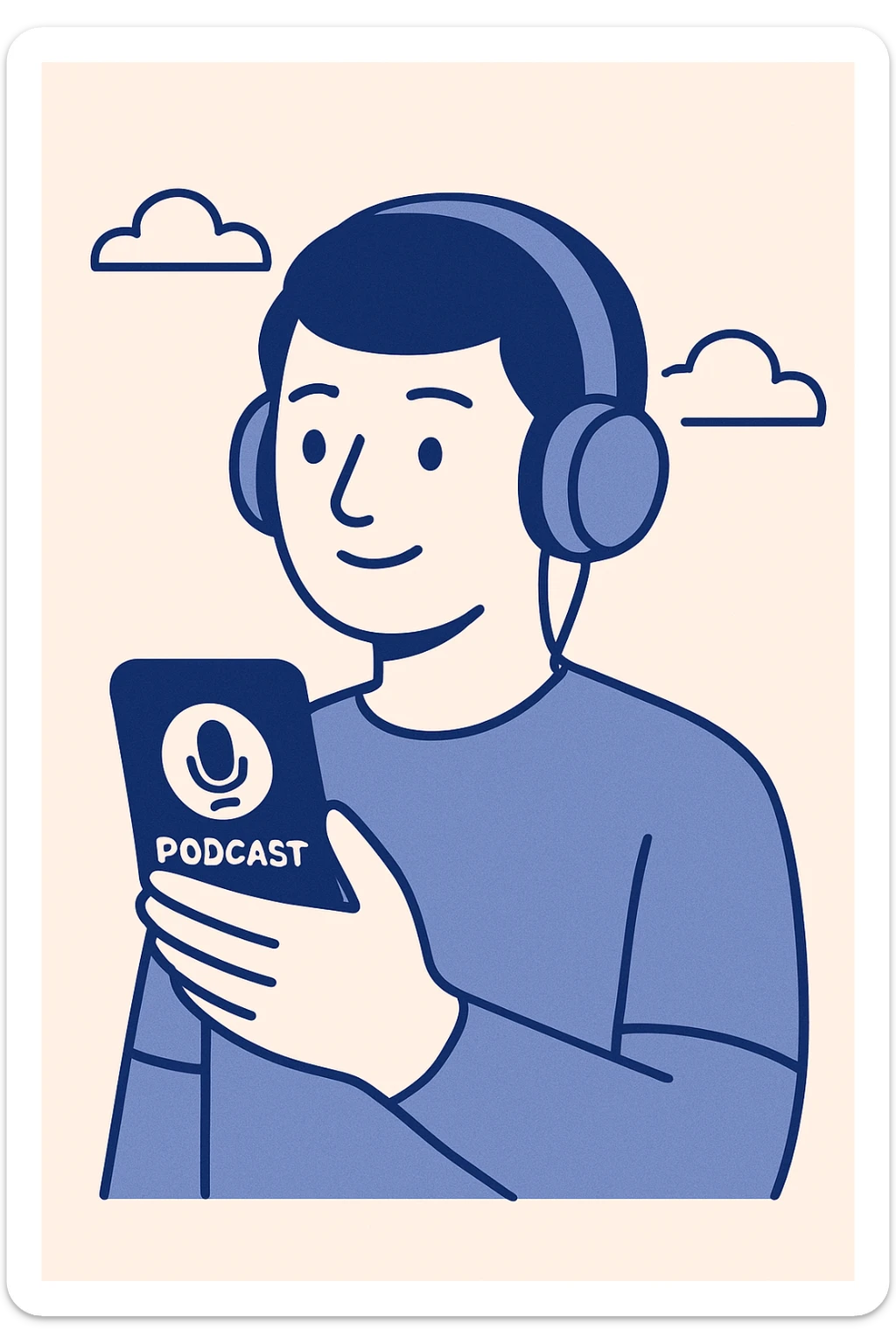modern illustration of a person listening to a podcast sticker