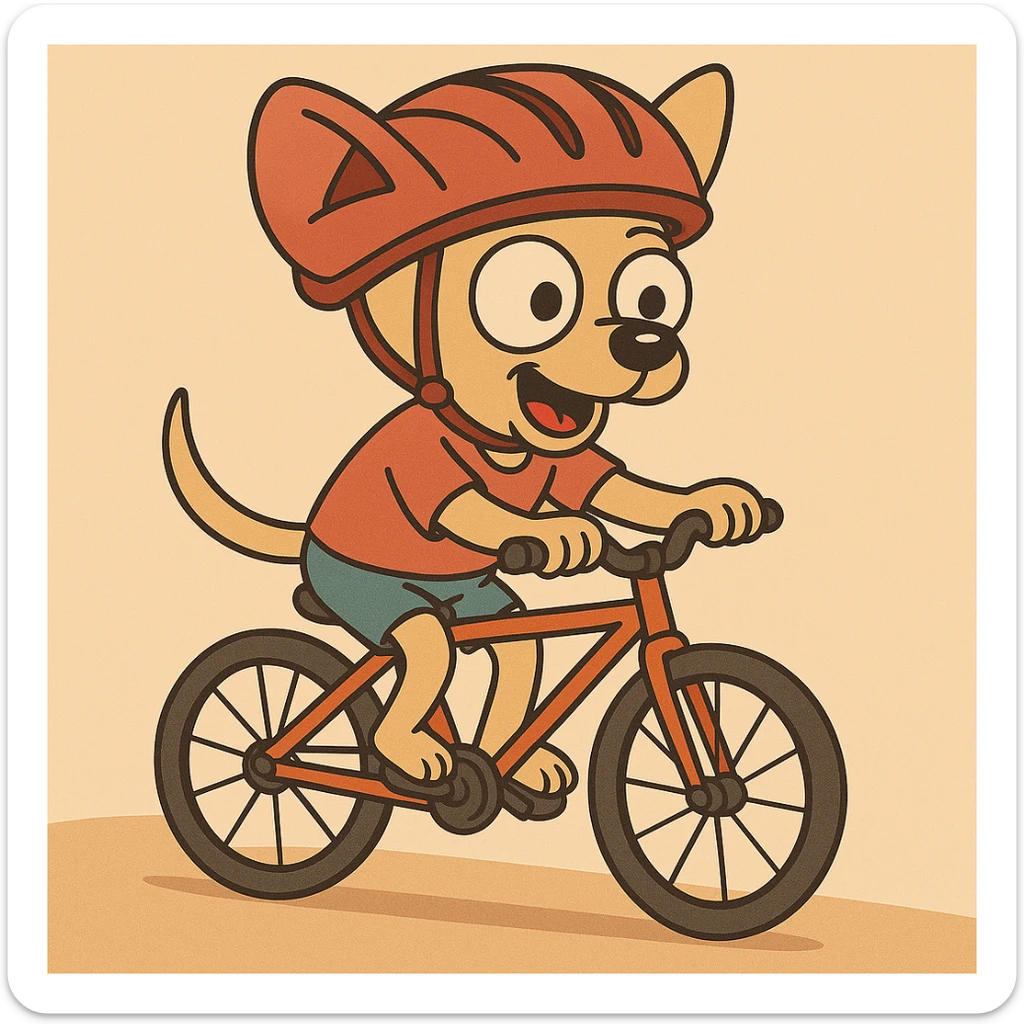 Add a cute helmet to the chihuahua cycling, keeping the cartoon style. sticker