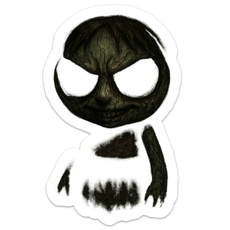 Blossom from Powerpuff Girls, reimagined in a scary, horror-inspired style, with dark shadows and eerie atmosphere, unsettling and creepy vibe sticker