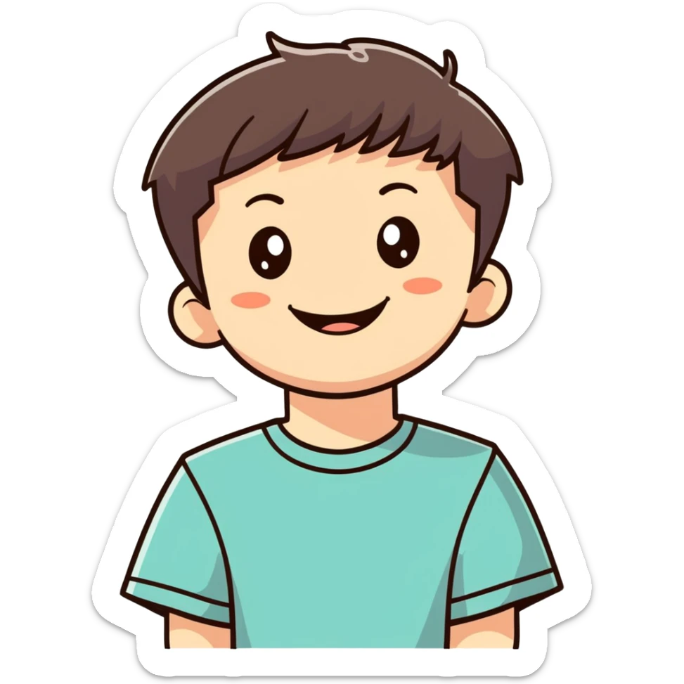 Niño blanco con pelo corto color marrón oscuro y una sonrisa enorme sticker