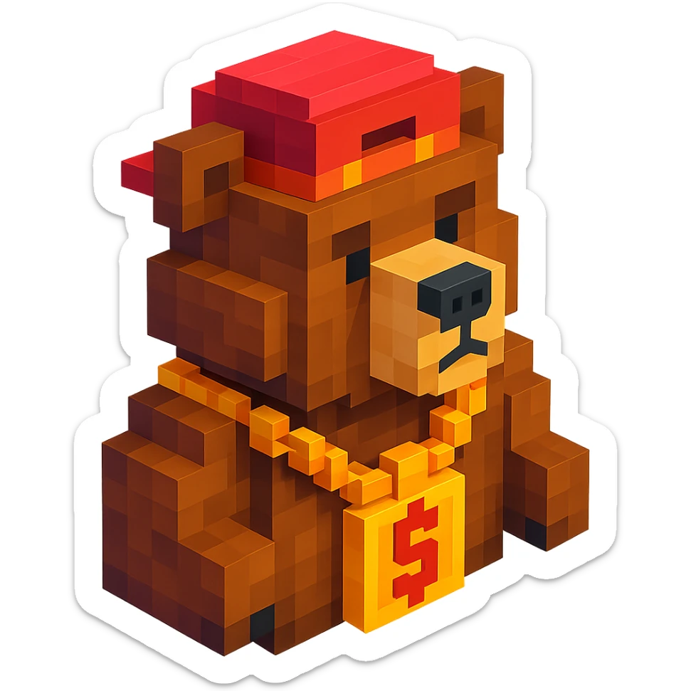 Russian grizzly bear with a custom rapper chain, detailed accessories sticker