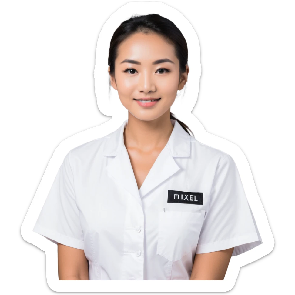 An esthetician providing facial treatments, wearing a white uniform sticker