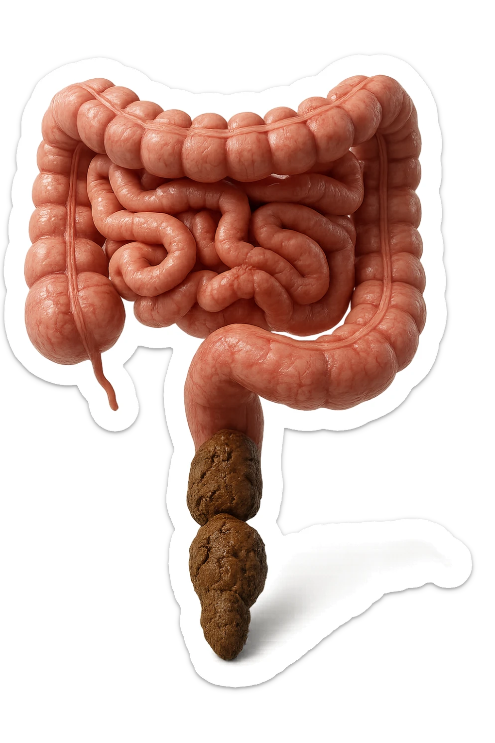 intestino umano anatomico realistico con feci spezzettate iperrealistiche sotto sticker
