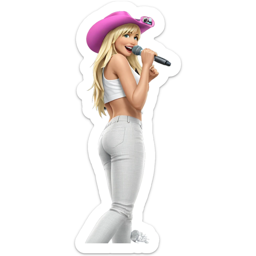 blonde girl with microphone sticker