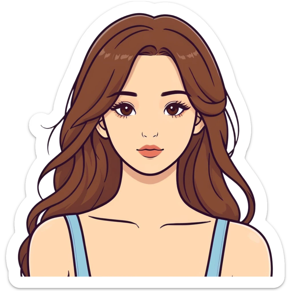 Pretty girl fair skin brown long hair brown eyes long lashes full lips perfect nose  sticker