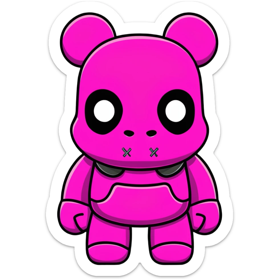 Cool Bearbrick toy wearing a pink balaclava with KAWS signature X eyes visible through the mask openings sticker