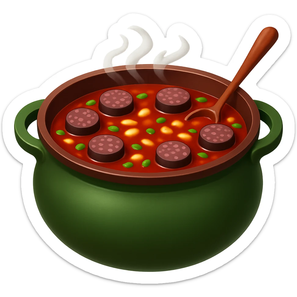 Remove the egg from the sundae gukbap, keep the rest of the ingredients and the steaming soup in the earthenware pot. The style is Apple emoji style with no background. sticker