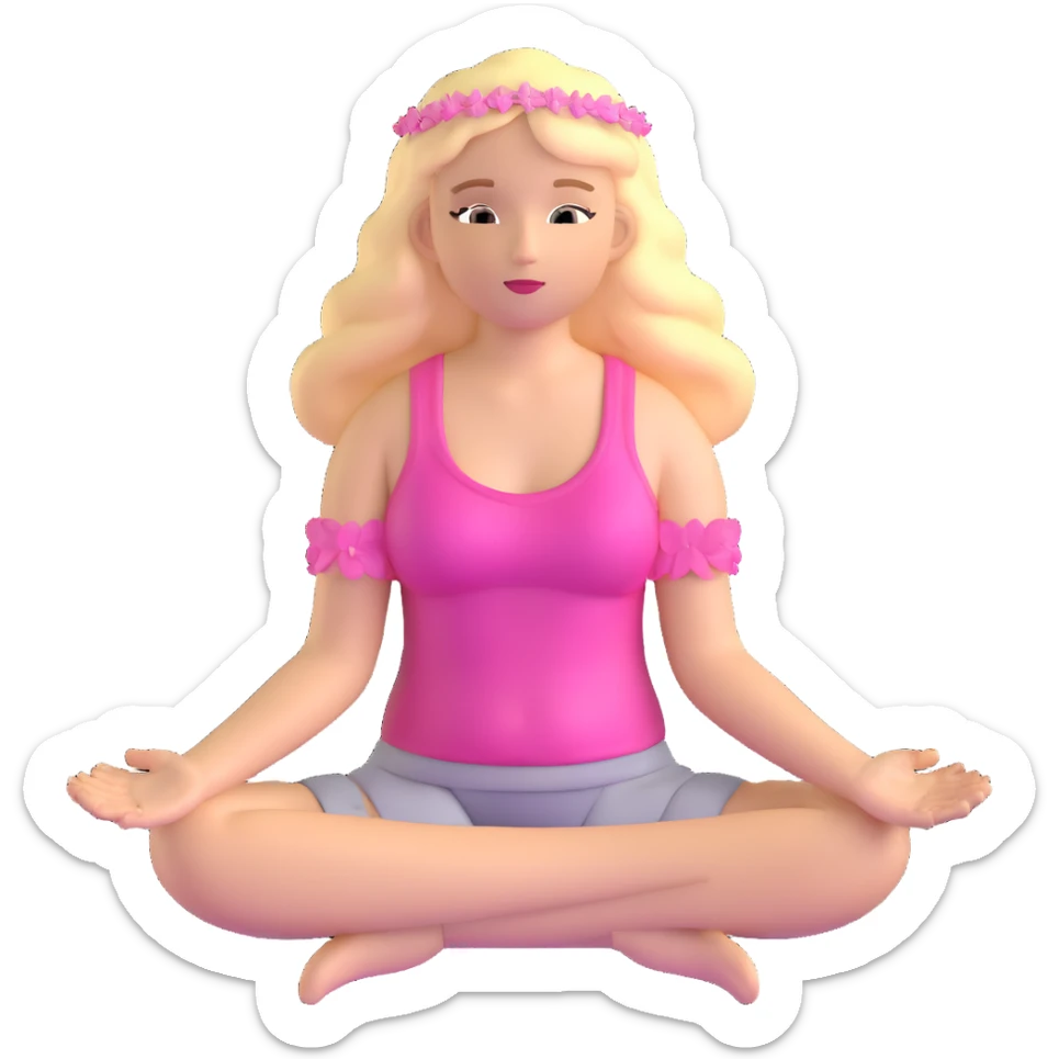 Blonde woman angel with long hair meditating with pink hair accessories sticker