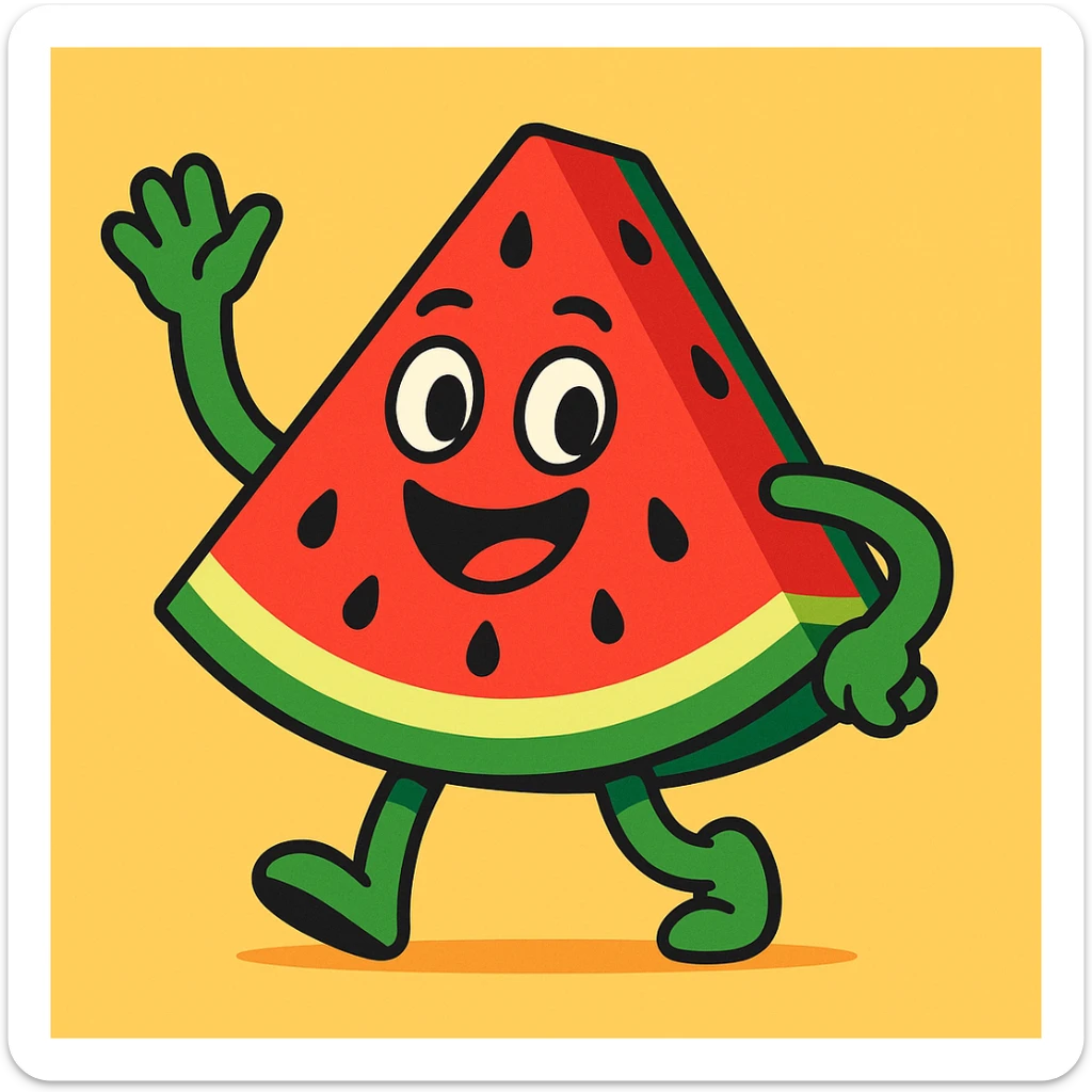 mascot character inspired by a watermelon slice, friendly and playful, for an egrocery brand, modern colorful style sticker