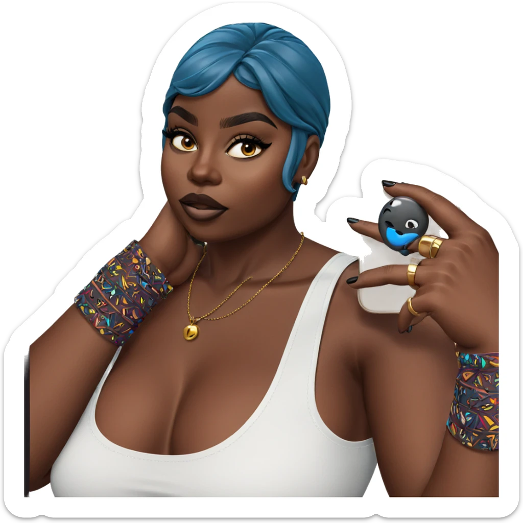 dark skinned beauty with phone sticker