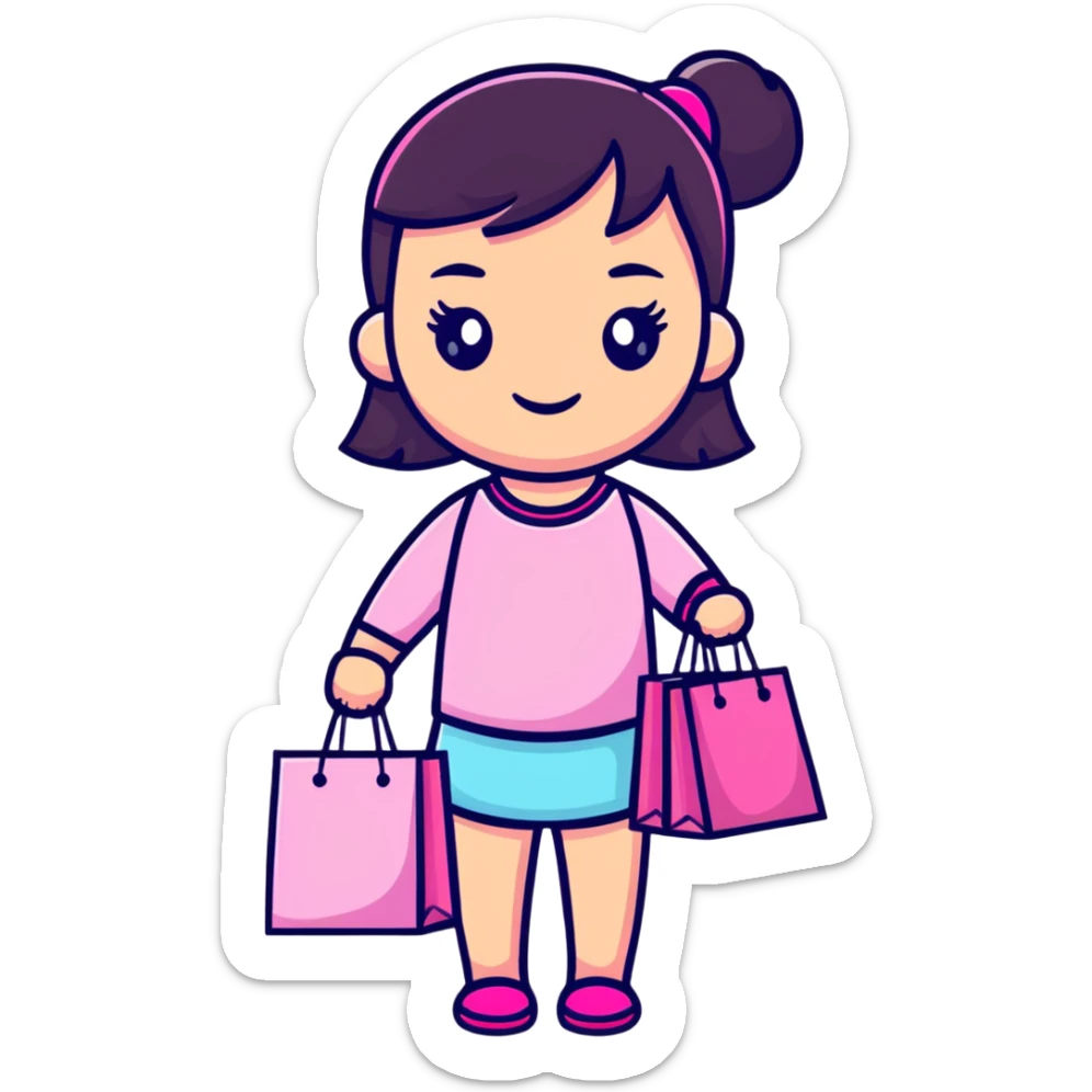 Fashionable girly girl with sparkles, pink accessories, and shopping bags sticker