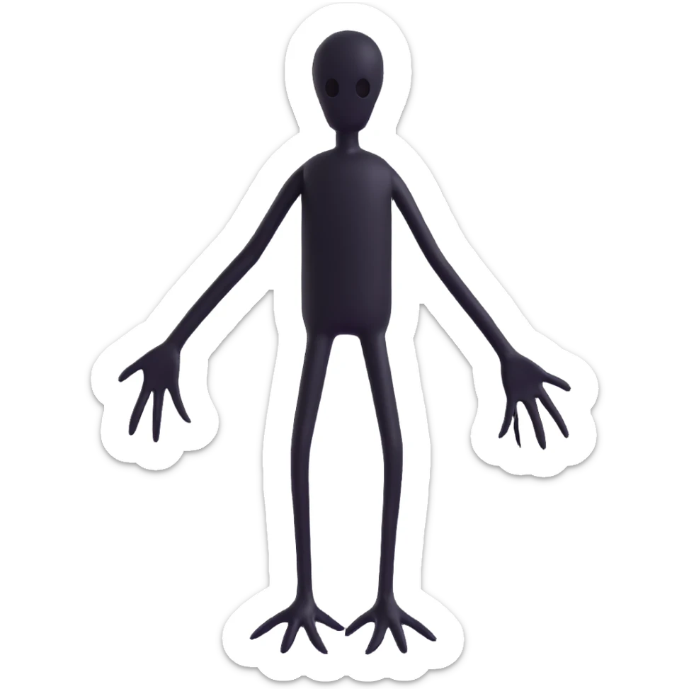 emoji of a black silhouette creature, no face, exaggeratedly long arms and legs, scary and ominous, no text sticker