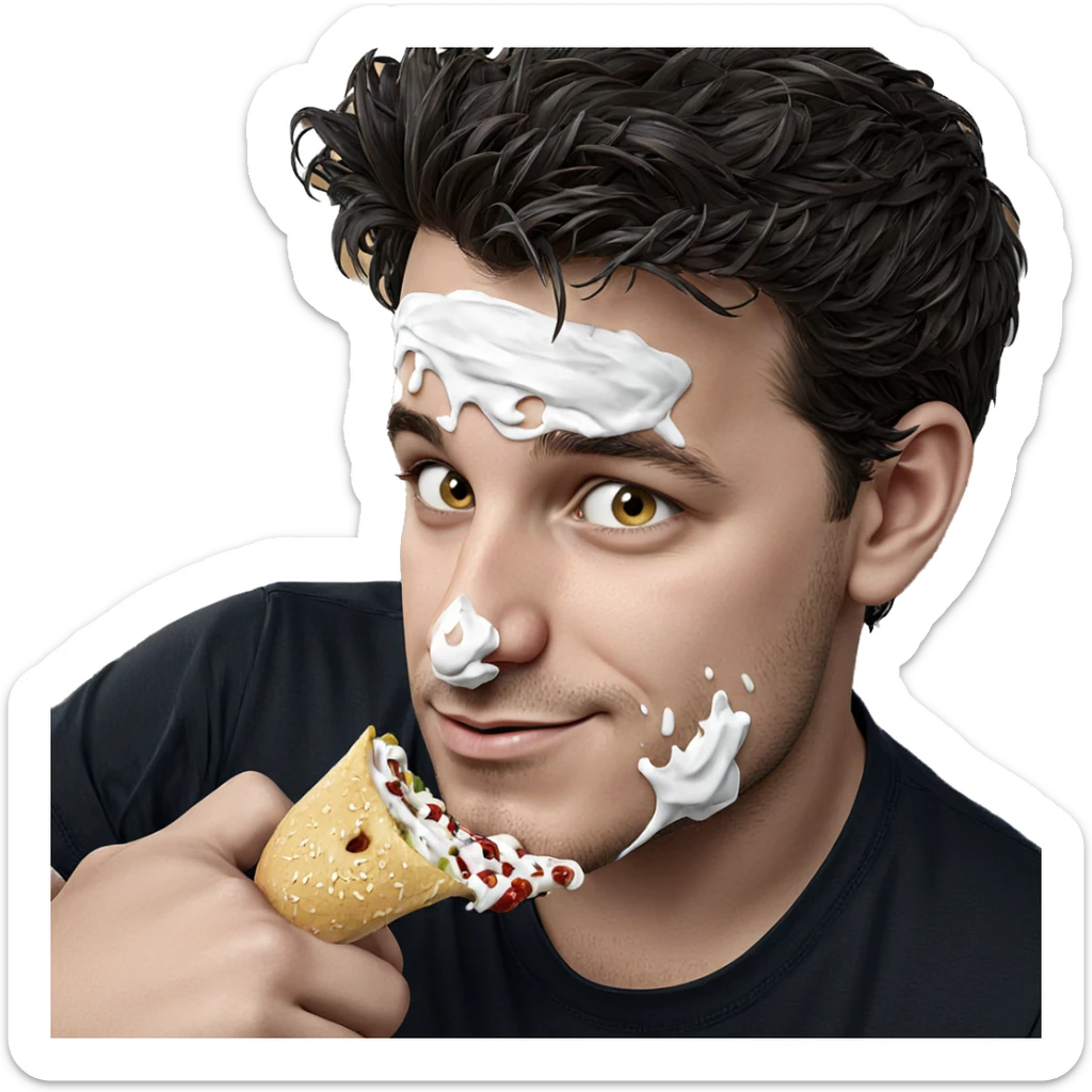 boy enjoying messy food sticker