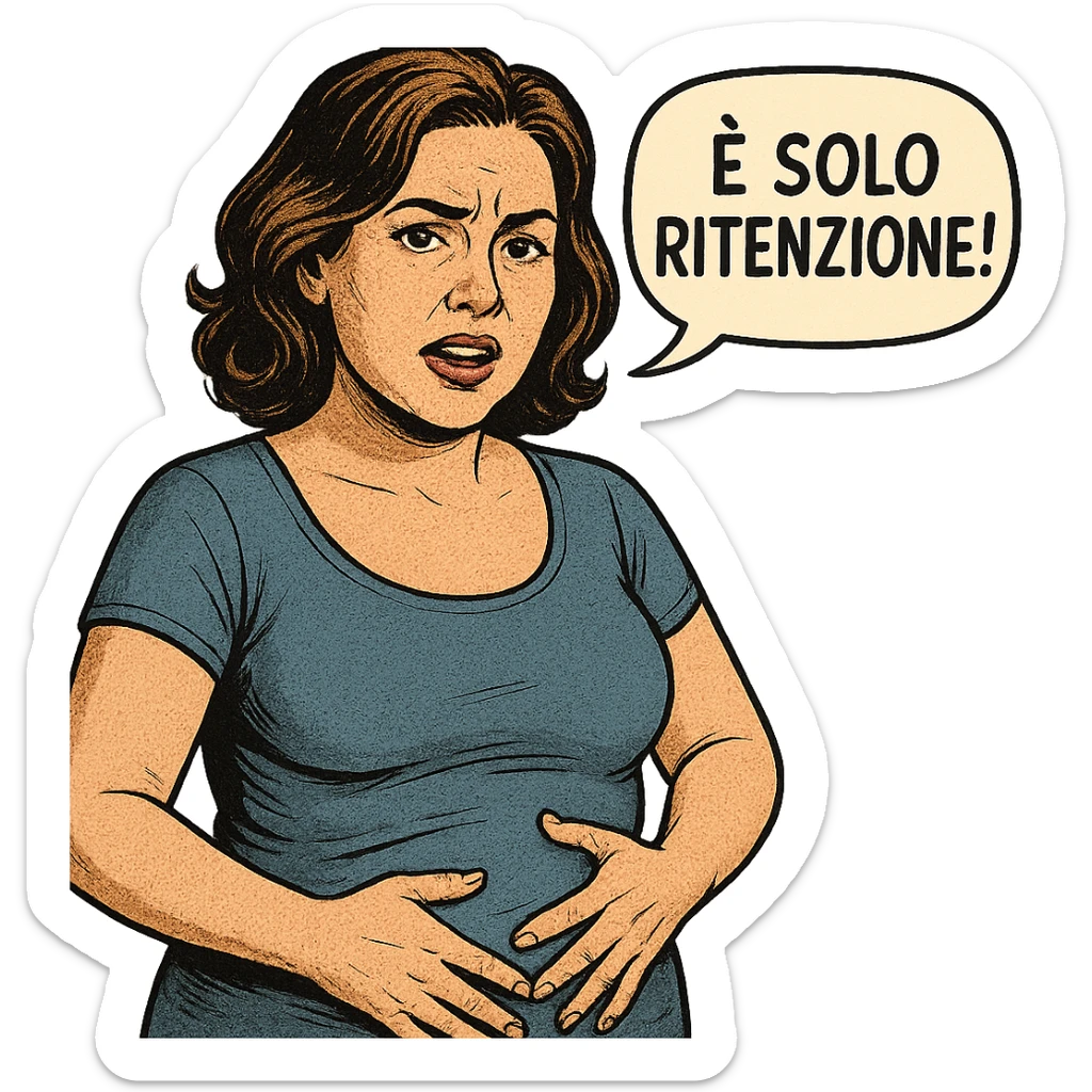 DONNA REALISTICA CHE DICE IN UN FUMETTO ALLA SUA DESTRA: "è SOLO RITENZIONE!" sticker
