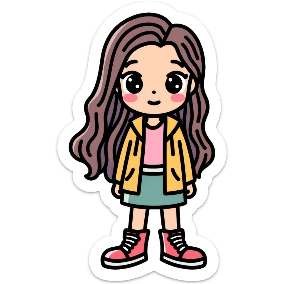 Girly girl with feminine features, long hair, cute outfit sticker