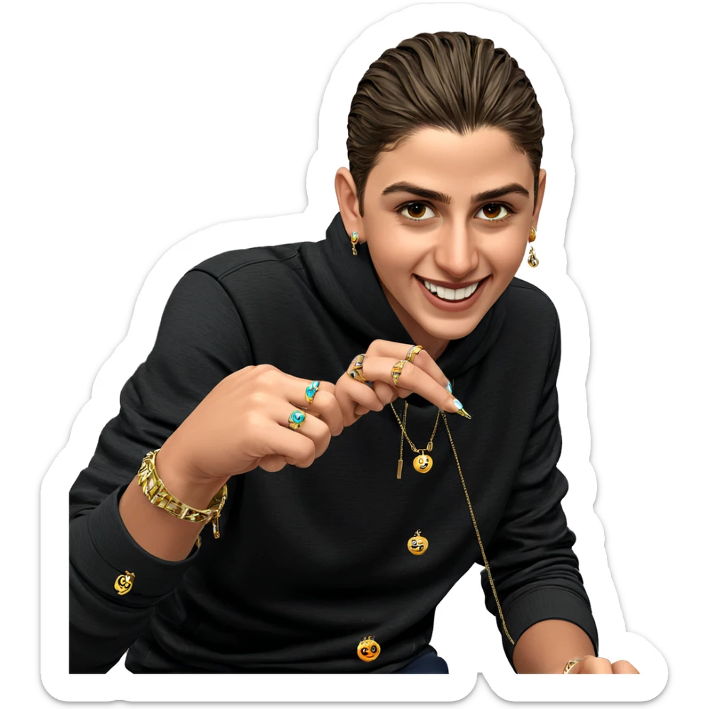 smiling boy with jewelry indoors sticker