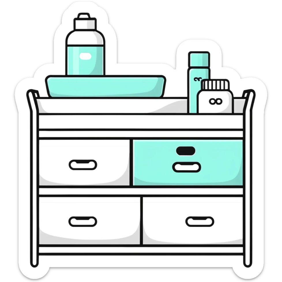 cute nursery changing table set with organizers for diapers, wipes, lotions, and baby clothes sticker