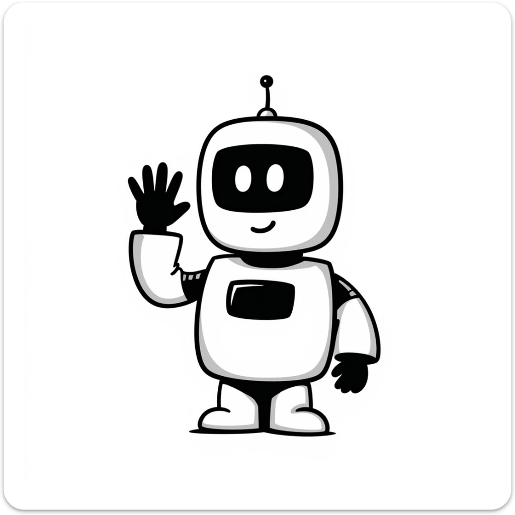 robot in the exact pose of the standard salute emoji, head and body resembling the classic robot emoji, hand-drawn doodle style sticker