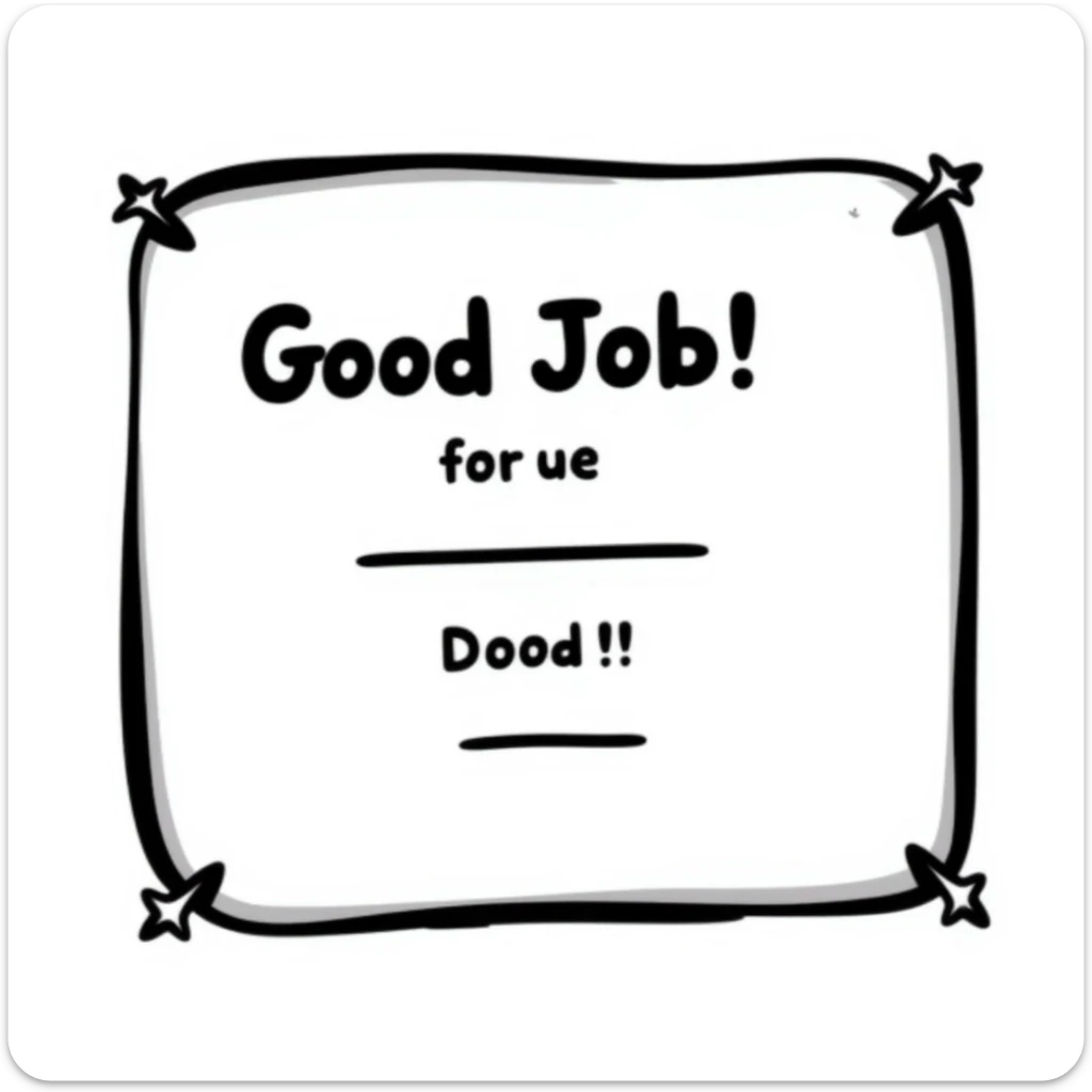 Achievement certificate with "Good Job!" in fun lettering and small star accents sticker