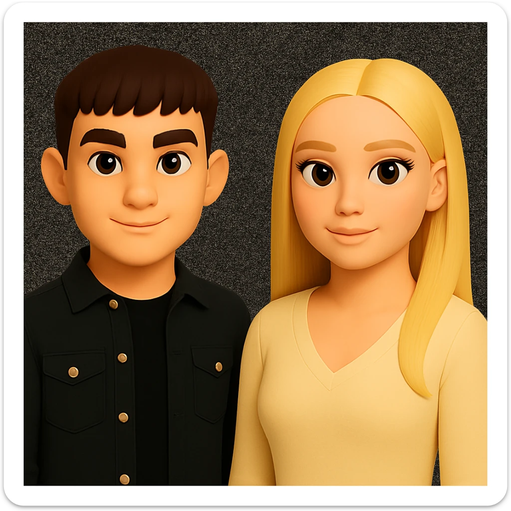 Make the people in the image stand slightly farther apart from each other, preserving the original style and background. sticker