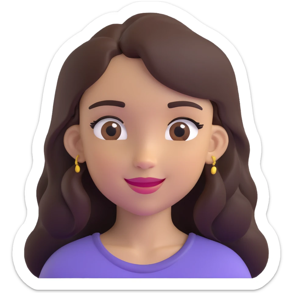 light skin brown girl with long dark brown hair and dark brown eyes, winking sticker