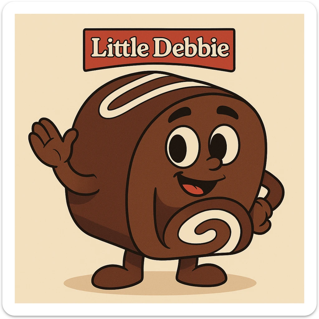 cartoon style illustration of a Little Debbie Swiss Roll, cute and appealing sticker