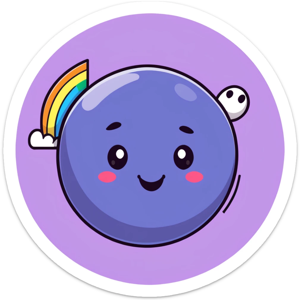 round planet with rainbow stripes in all colors and a cute happy face sticker