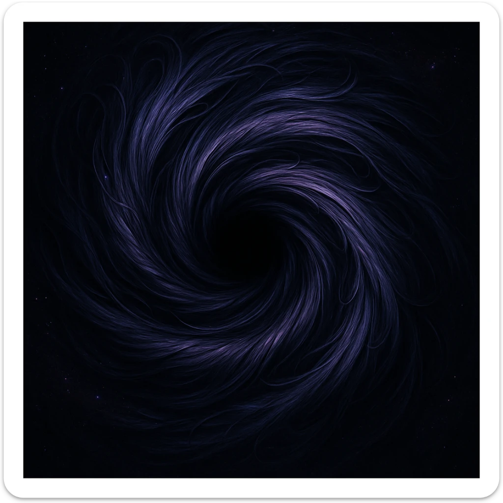 a black hole made of swirling hair, cosmic and mysterious, with strands forming a spiral, in a detailed and artistic style sticker